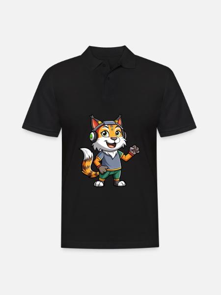 Luchs Lustige Zeichentrickfigur Kopfhörermusik - Männer Poloshirt - Schwarz