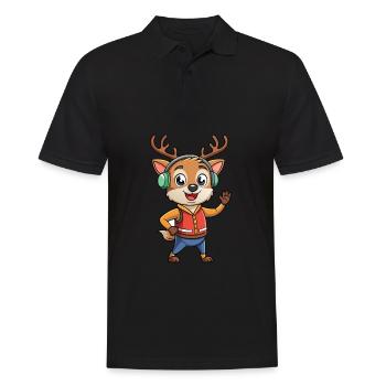 Hirsch Lustige Zeichentrickfigur Kopfhörer Musik - Männer Poloshirt - Schwarz - Vorne - Kai (181cm)