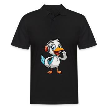 Pelican Funny Cartoon Character Headphone Music - Men's Polo Shirt - black - Front - Kai (181cm)