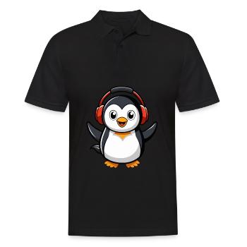 Pinguin Lustige Zeichentrickfigur Kopfhörermusik - Männer Poloshirt - Schwarz - Vorne - Kai (181cm)