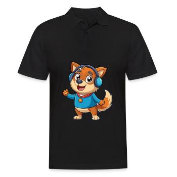 Hund Lustige Zeichentrickfigur Kopfhörer Musik - Männer Poloshirt - Schwarz - Vorne - Kai (181cm)