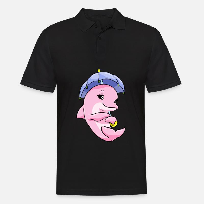 Delfin mit Regenschirm - Männer Poloshirt - Schwarz