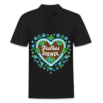 85 Lebkuchenherz Blumen Fesches Dirndl - Männer Poloshirt - Schwarz - Vorne - Kai (181cm)