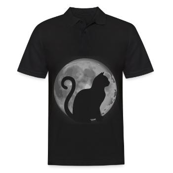 mignon chat silhouette lune animal - Polo Homme - noir - Devant - Kai (181cm)