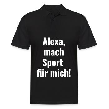 Alexa mach Sport - Lustiger Fitness Sport Spruch - Männer Poloshirt - Schwarz - Vorne - Kai (181cm)