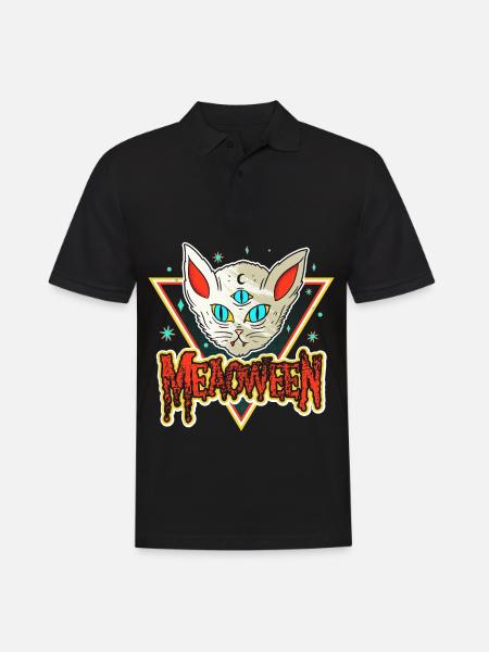 Meaoween chat vampire Halloween Spooktober - Polo Homme - noir