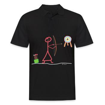 Bogenschießen Strichmännchen Strichfrau Sport - Männer Poloshirt - Schwarz - Vorne - Kai (181cm)
