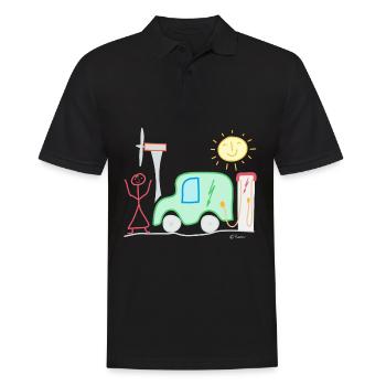 E-Auto Strichmännchen Frau Windrad Ladesäule Sonne - Männer Poloshirt - Schwarz - Vorne - Kai (181cm)