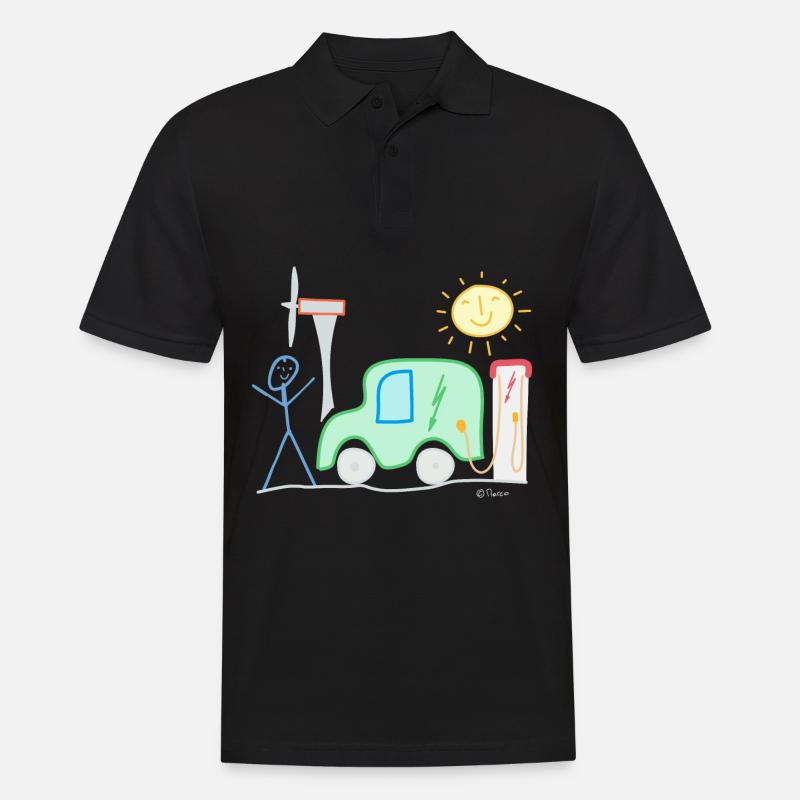 E-Auto Strichmännchen Sonne Ladesäule Spannung - Männer Poloshirt - Schwarz