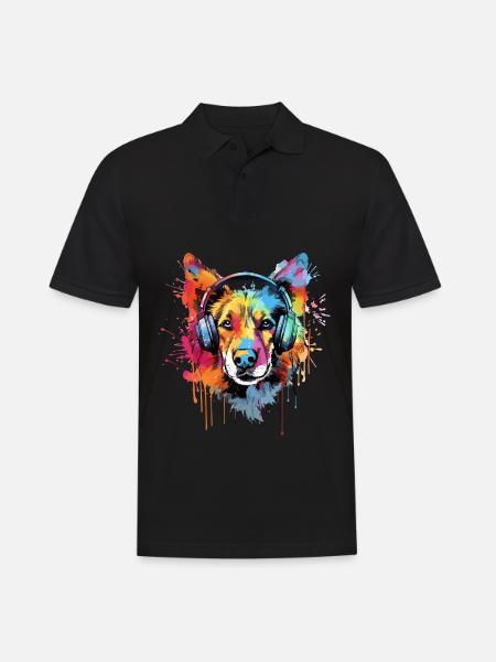 Dog with headphones music - Men's Polo Shirt - black