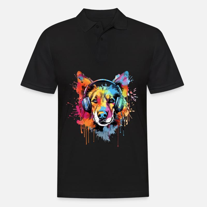 Hund mit Kopfhörer Musik - Männer Poloshirt - Schwarz