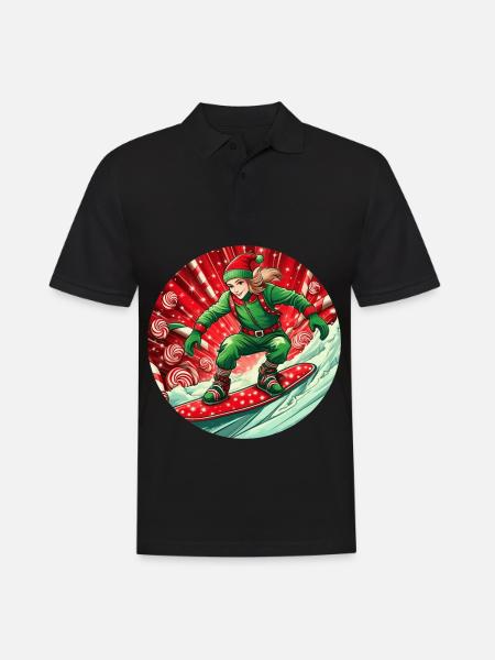 Christmas Elf Snowboarding - Men's Polo Shirt - black