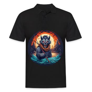Creepy Halloween Party Costume Werewolf Fishing - Men's Polo Shirt - black - Front - Kai (181cm)