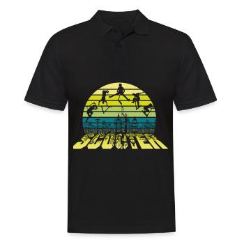 Retro Stunt Scooter Stunts über der Stadt - Männer Poloshirt - Schwarz - Vorne - Kai (181cm)