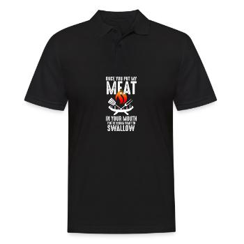 Mets ma viande dans ta bouche Citation drôle - Polo Homme - noir - Devant - Kai (181cm)
