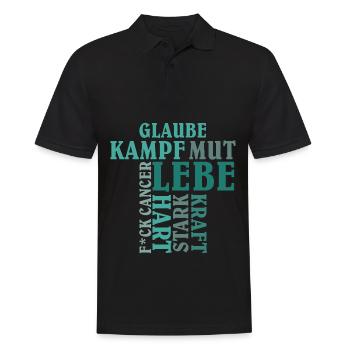 Glaube - Kampf - Mut - Lebe: F*CK CANCER - Männer Poloshirt - Schwarz - Vorne - Kai (181cm)