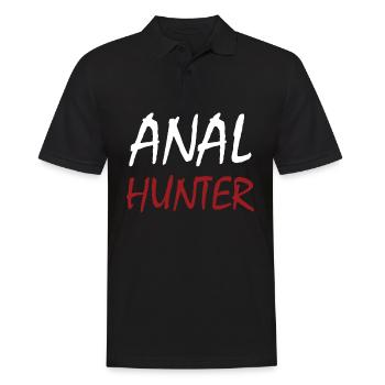 Anal Hunter Analsex versaut ü18 Spruch Notgeil - Männer Poloshirt - Schwarz - Vorne - Kai (181cm)