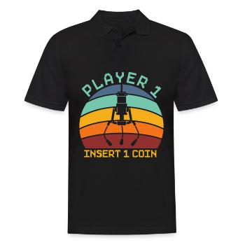 Spieler 1 Münze einwerfen Arcade Spiele Videospiel - Männer Poloshirt - Schwarz - Vorne - Kai (181cm)