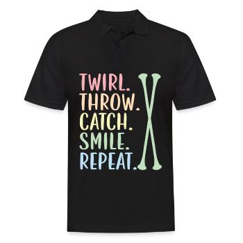 Wirbeln. Werfen. Fangen. Lächeln. Wiederholen. Bat - Männer Poloshirt - Schwarz - Vorne - Kai (181cm)