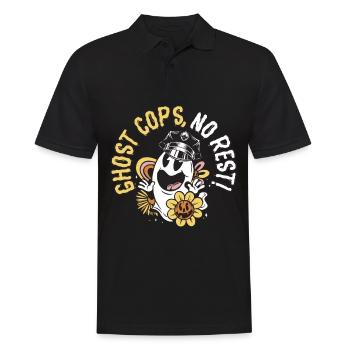 Geisterpolizisten, keine Ruhe! Polizist Spooky Hal - Männer Poloshirt - Schwarz - Vorne - Kai (181cm)