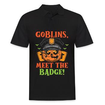 Goblins, hit the service badge! Policeman Halloween - Men's Polo Shirt - black - Front - Kai (181cm)