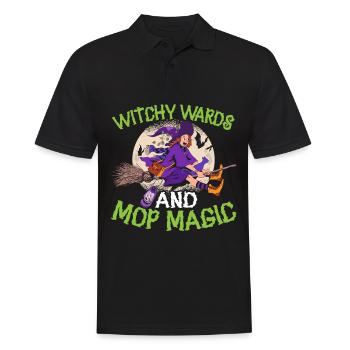 Witch Guardian and Mop Wizard Caretaker Halloween - Men's Polo Shirt - black - Front - Kai (181cm)