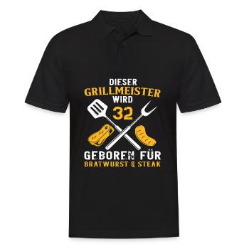Lustig 32 Geburtstag Grill Grillen Spruch - Männer Poloshirt - Schwarz - Vorne - Kai (181cm)