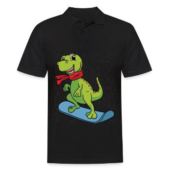 Snowboard Dino Dinosaurier Geschenk Kinder Jungen - Männer Poloshirt - Schwarz - Vorne - Kai (181cm)