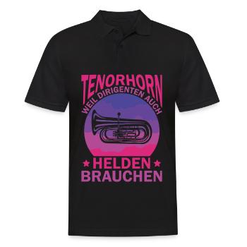 Tenorhorn Blechblasinstrument Musikinstrument - Männer Poloshirt - Schwarz - Vorne - Kai (181cm)