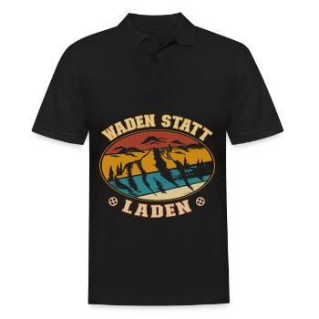 Retro Waden statt Laden - Mountainbike Fahrrad - Männer Poloshirt - Schwarz - Vorne - Kai (181cm)