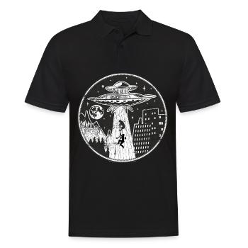 Alien UFO enlève un logo de chien et de propriétaire - Polo Homme - noir - Devant - Kai (181cm)
