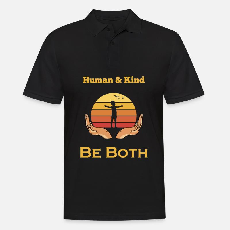 Human and Kind - Be Both - Männer Poloshirt - Schwarz