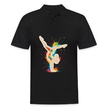 Turnerin Handstand – Buntes Farbklecks Design - Männer Poloshirt - Schwarz - Vorne - Kai (181cm)