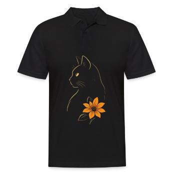 Chat Dessiné Fleur - Polo Homme - noir - Devant - Kai (181cm)