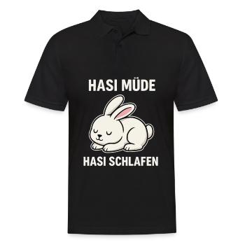 Hasi müde – Hasi schlafen - Männer Poloshirt - Schwarz - Vorne - Kai (181cm)