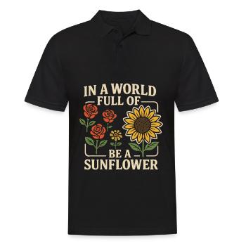 Sei die Sonnenblume – Sei du selbst - Männer Poloshirt - Schwarz - Vorne - Kai (181cm)