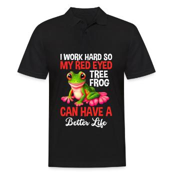 I Work Hard Red Eyed Tree Frog Design - Männer Poloshirt - Schwarz - Vorne - Kai (181cm)