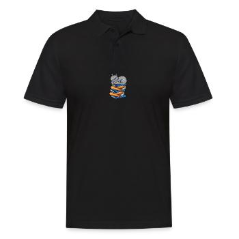 Bücher Lesen Buch Katze Bücherwurm Buchnerd Roman - Männer Poloshirt - Schwarz - Vorne - Kai (181cm)