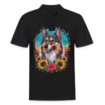 Chien d’élan norvégien avec roses, papillons - Polo Homme - noir - Devant - Kai (181cm)