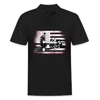 Conducteur de train, locomotive américaine, drapeau des États-Unis - Polo Homme - noir - Devant - Kai (181cm)
