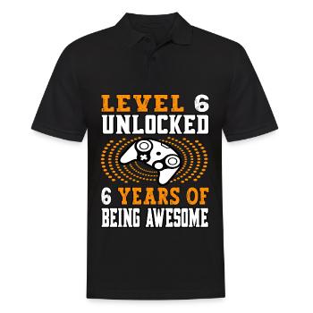 Niveau 6 débloqué 6 ans - 6 anniversaire orange - Polo Homme - noir - Devant - Kai (181cm)