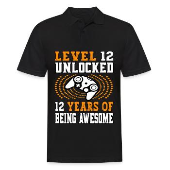 Niveau 12 débloqué - 12 Birthday Gamer orange - Polo Homme - noir - Devant - Kai (181cm)