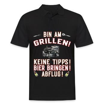 Bin am Grillen - Bier bringen - Smoker und Grill. - Männer Poloshirt - Schwarz - Vorne - Kai (181cm)