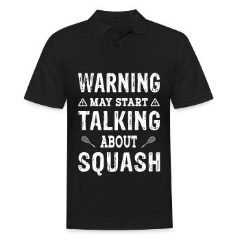 Warning may start talking about Squash Spieler - Männer Poloshirt - Schwarz - Vorne - Kai (181cm)