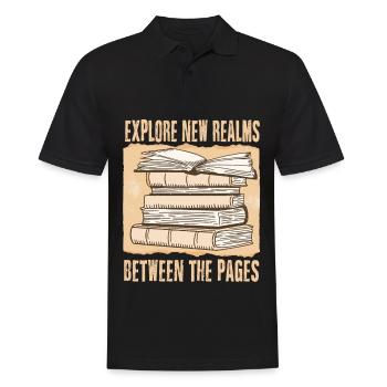 Explore new realms between the pages - Bücher Buch - Männer Poloshirt - Schwarz - Vorne - Kai (181cm)