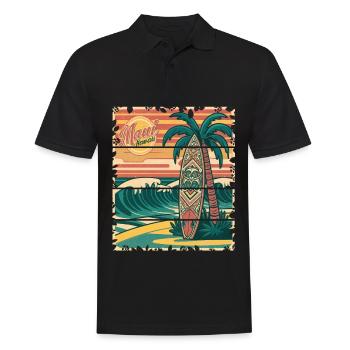 Retro 70s 80s Maui Vintage Hawaii Tropical - Männer Poloshirt - Schwarz - Vorne - Kai (181cm)