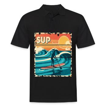 SUP 70s Retro Stand Up Paddling - Paddle Board - Männer Poloshirt - Schwarz - Vorne - Kai (181cm)