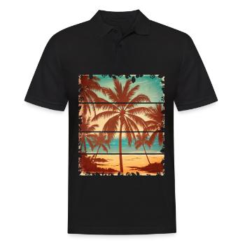 Vintage Tropical Retro Palm Tree Beach - Männer Poloshirt - Schwarz - Vorne - Kai (181cm)