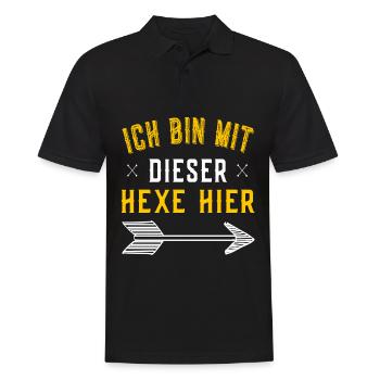 Ich bin mit dieser Hexe hier - Halloween Kostüm - Männer Poloshirt - Schwarz - Vorne - Kai (181cm)