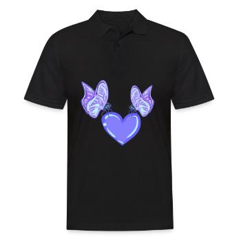 papillons coeur amour violet - Polo Homme - noir - Devant - Kai (181cm)